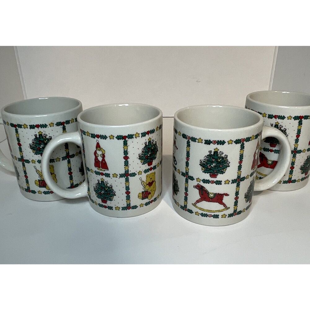 Vintage WCL Christmas Mugs Santa, Tree, Bear, Duck Toy & Rocking Horse 94’ (4)